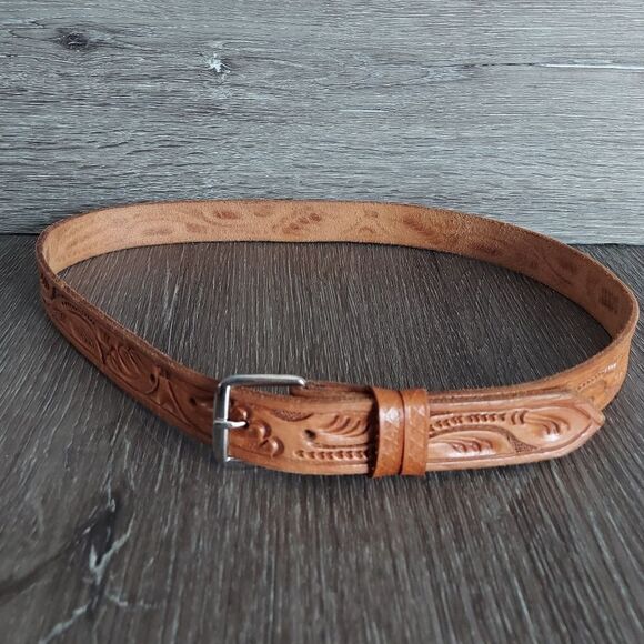 Tooled Leather Belt 35" Long - Picture 1 of 4